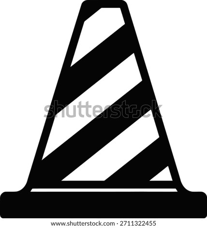 Striped Traffic Cone Warning Icon Vector. Icon of a striped traffic cone, symbolizing road work warnings, construction barriers, and safety zones.