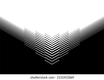 
Striped Transition From Black To White With Abstract Strict Lines In The Form Of A Sharp Arrow. Modern Pattern. Vector Background