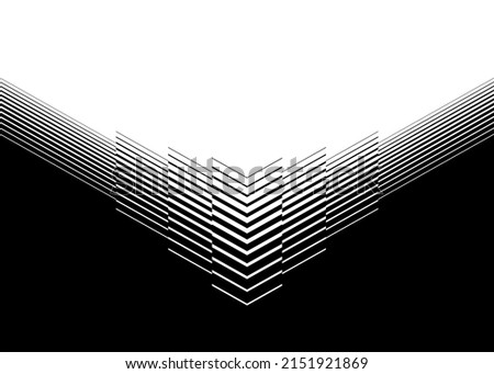 
Striped transition from black to white with abstract strict lines in the form of a sharp arrow. Modern pattern. Vector background
