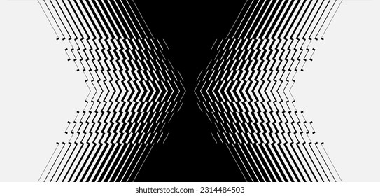 Transición de rayas de negro a blanco con líneas delgadas en forma de flechas. Patrón moderno. Fondo vectorial moderno