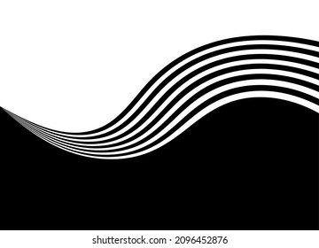 Striped transition from black to white with wavy lines. Modern vector background