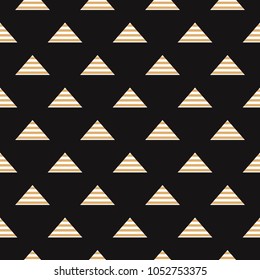Striped triangle up. Vector seamless pattern isolated on black background.