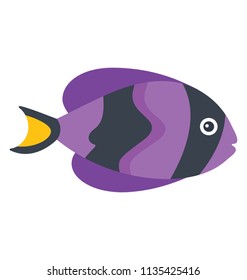 
Striped tropical fish in purple sailfin tang, flat icon image
