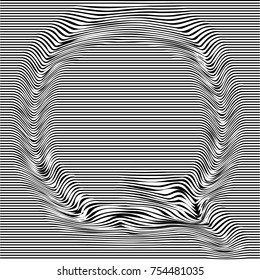 Striped typeface with geometrical pattern letter Q of a latin font. Vector lettering with glitch effect, black horizontal distorted alphabet stripes on transparent background.
