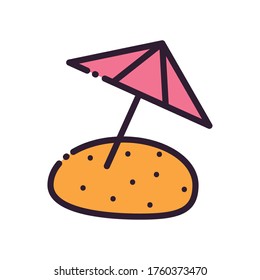 striped umbrella fill and line style icon design, summer beach weather object meteorology parasol fashion accessory comfort and climate theme Vector illustration