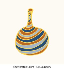 Striped vase isolated on white background. Hand drawn vector illustration. Beautiful interior element. Cozy home object