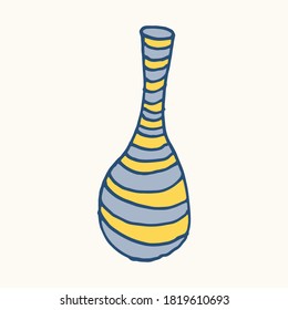 Streifenvase einzeln auf weißem Hintergrund. Handgezeichnete Vektorgrafik. Schönes Interieur. Gemütliches Wohnobjekt