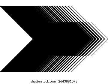 Seta vetorial listrada. Elemento de design preto sobre fundo branco. Base do texto. Indicador de direção, Jogo. Navegação. Padrão de linhas finas