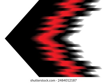 Striped vector arrow red and black on a white background. Modern vector pattern from lines. Vector background from abstract pixels. Pointer, navigation