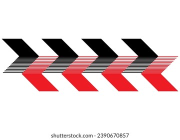 Striped vector arrows in the opposite direction. Red and black. Pointer. Striped pattern. Vector background.