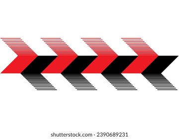 Striped vector arrows in the opposite direction. Red and black. Pointer. Navigation. Striped pattern. Vector background.