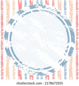 Striped vector background with abstract shapes in scribble or doodle style in pastel trendy colors and with white circle as a template for your social media content and banners or flyers.