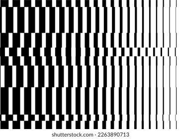 Striped vector background of black broken lines with offset. For wall decor, interior, wallpaper, furniture, web design, printing, packaging, advertising. Trendy striped vector background.