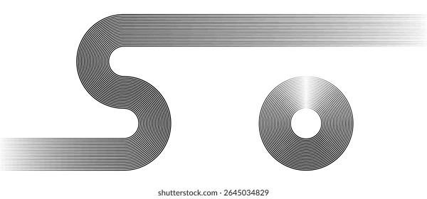 Striped vector background with black parallel lines on white background. Letter S and letter O concept.