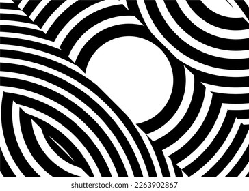Fondo vectorial rayado de los anillos negros. Para decoración de pared, interior, papel pintado, mobiliario, diseño web, impresión, embalaje, publicidad. Fondo deportivo. Fondo vectorial rayado moderno