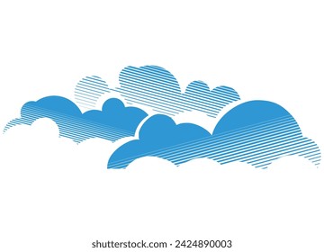 Striped vector clouds. Blue Sky in retro style. Design element. Modern vector background. horizon