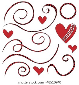 Striped vector curls and hearts