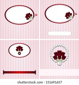 striped vector greeting card with pink tulips and decoration beads