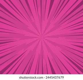 Striped Vector light pink and deep magenta Explode Flash against magenta background. Pop up radial colorful comics art. Cartoon funny retro pattern strip mock up. Vector lightning blast halftone dots.