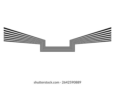 Striped vector pattern of black broken lines on a white background. Symmetrical black and white vector background with place for text. Graphic design element in retro style. Decorative stripe.