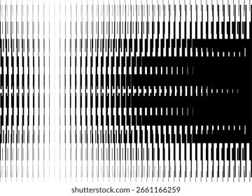 Striped vector pattern of black broken lines on a white background. Technological design element. Striped vector background for the basis of covers, advertising, video, packaging. reels. Strobing. fli