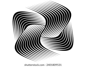 Striped vector pattern of black twisted lines on a white background in retro style. Design element. Propeller, screw. Vector background in retro style