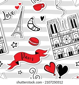 Striped vector pattern with Parisian landmarks