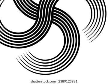 Striped vector pattern in retro style from twisted black parallel lines on a white background.  Design element. Trendy vector background.