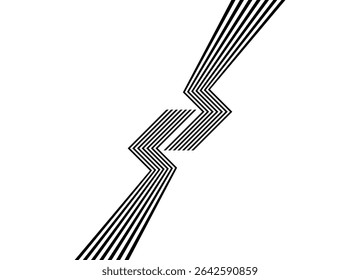 Striped vector pattern of straight black broken lines on a white background. Modern black and white vector background. Design element in retro style