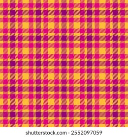 Striped vector plaid pattern, endless seamless background check. Fit texture tartan fabric textile in amber and mexican pink colors palette.