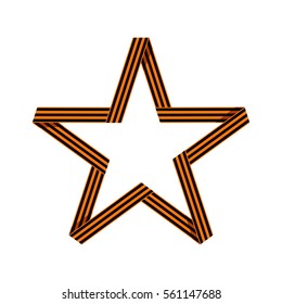 Striped victory Saint George ribbon in form of star in flat style isolated on white background. Vector illustration.