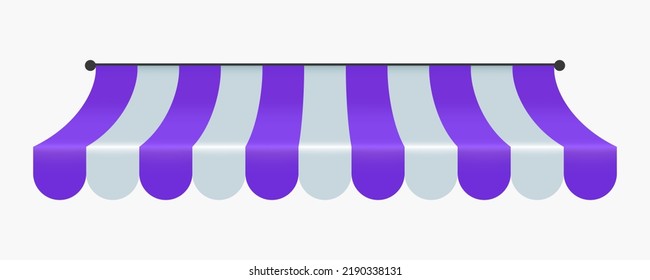 Striped violet and white awning for shops, cafes and street restaurants isolated on white background. Vector illustration.
