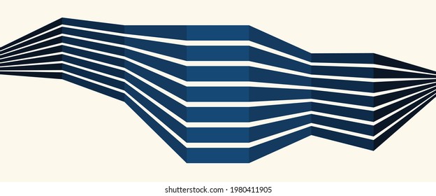 Striped wall background. Blue lines zigzag as geometric pattern.