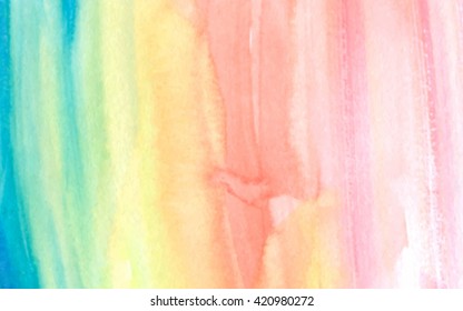 Striped watercolor colorful yellow orange green blue pink hand drawn vector banner. Vivid abstract pastel brush paint element for greeting card, invitation, template, print, wallpaper, web, label, tag