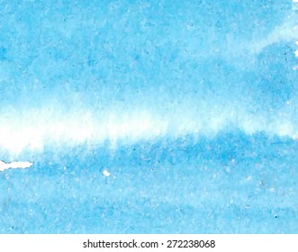 Striped watercolor macro paper texture hand drawn blue water background. Vector abstract wet brush strokes painted illustration. Sea wallpaper. Design card for decor, scrapbook, banner, poster, print