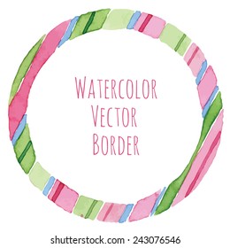 Striped watercolor round colorful frame or banner with place for text.