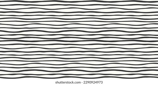 Striped wave pattern background border. Vector seamless repeat pattern banner of hand drawn organic wavy black and white stripes. Fun hand drawn geometric design element.