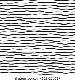 Striped wave pattern background. seamless repeat pattern of hand drawn organic wavy black and white stripes.