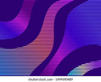 Striped waves with liquid gradient. Modern trend background. Synthwave, futurism background. Retrowave. Vector illustration