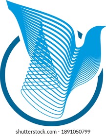 Striped as waving fabric, Dove Bird flying out of the circle, icon