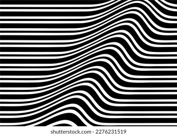 Striped wavy background in retro style, Black and white striped pattern. Modern vector background.