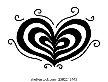 Striped wavy hearts, interesting and dynamic pattern, hand drawn design