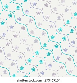 striped wavy seamless pattern with flowers and spots