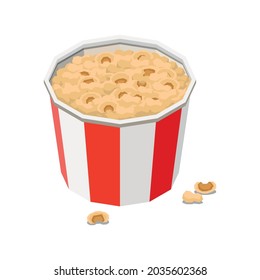 Striped white and red paper bucket of popcorn isometric icon vector illustration