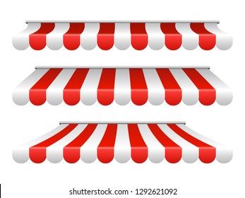 Striped white and red sunshade for cafe, shop, market