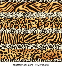 Striped wild animal skins patchwork abstract vector seamless pattern