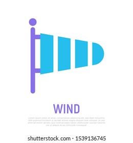 Striped windsock icon. Wind direction symbol in flat style. Modern vector illustration.