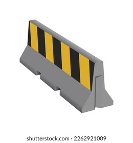 Striped yellow and black concrete barriers for blocking road. Vector illustration, concrete road barriers, isolated on white