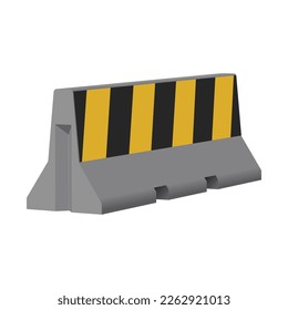 Striped yellow and black concrete barriers for blocking road. Vector illustration, concrete road barriers, isolated on white