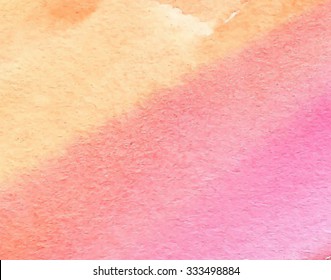 Striped yellow orange pink vector banner. Watercolor hand drawn colorful paper texture background. Wash pastel abstract illustration. Design brush painted card for template, cover, decoration, web